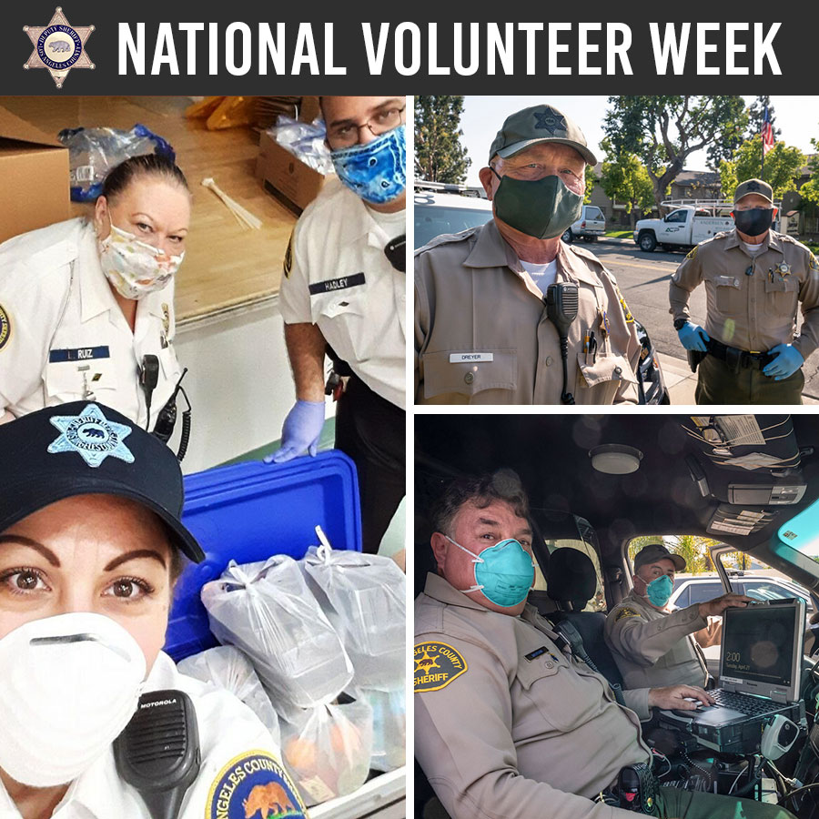 images of volunteers gathering food at a food bank, Secondary image of volunteers on patrol in the communities they serve.