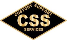 Diamond Shaped logo black background with gold accents. Custody Support is across the top. Big Letters C S S is in the center. The word Services is at the bottom in smaller type.